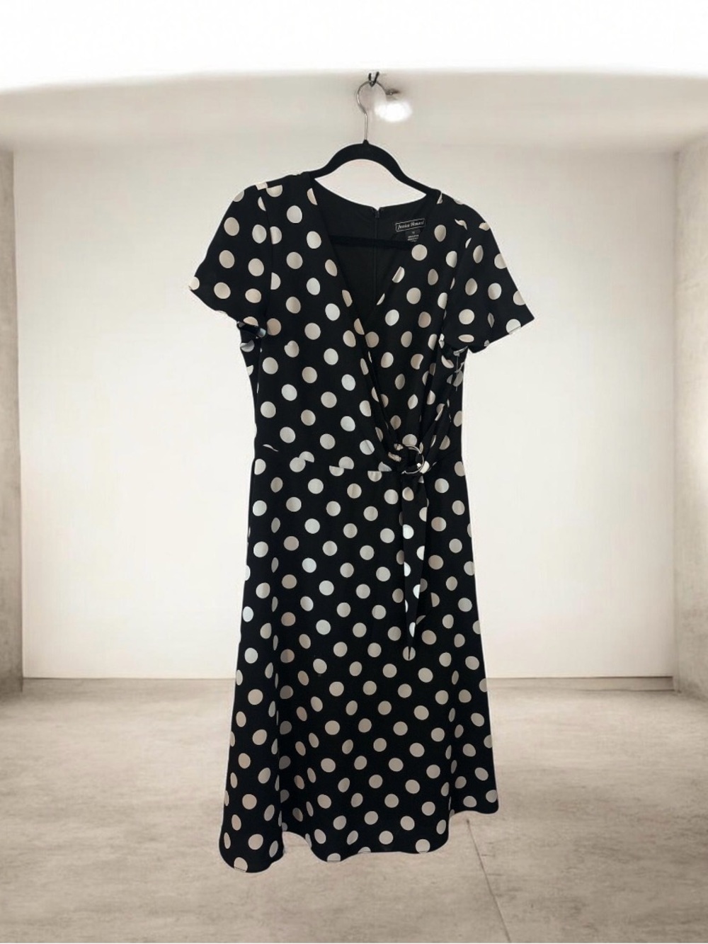 Jessica Howard Black and White Polka Dot Wrap Midi Dress